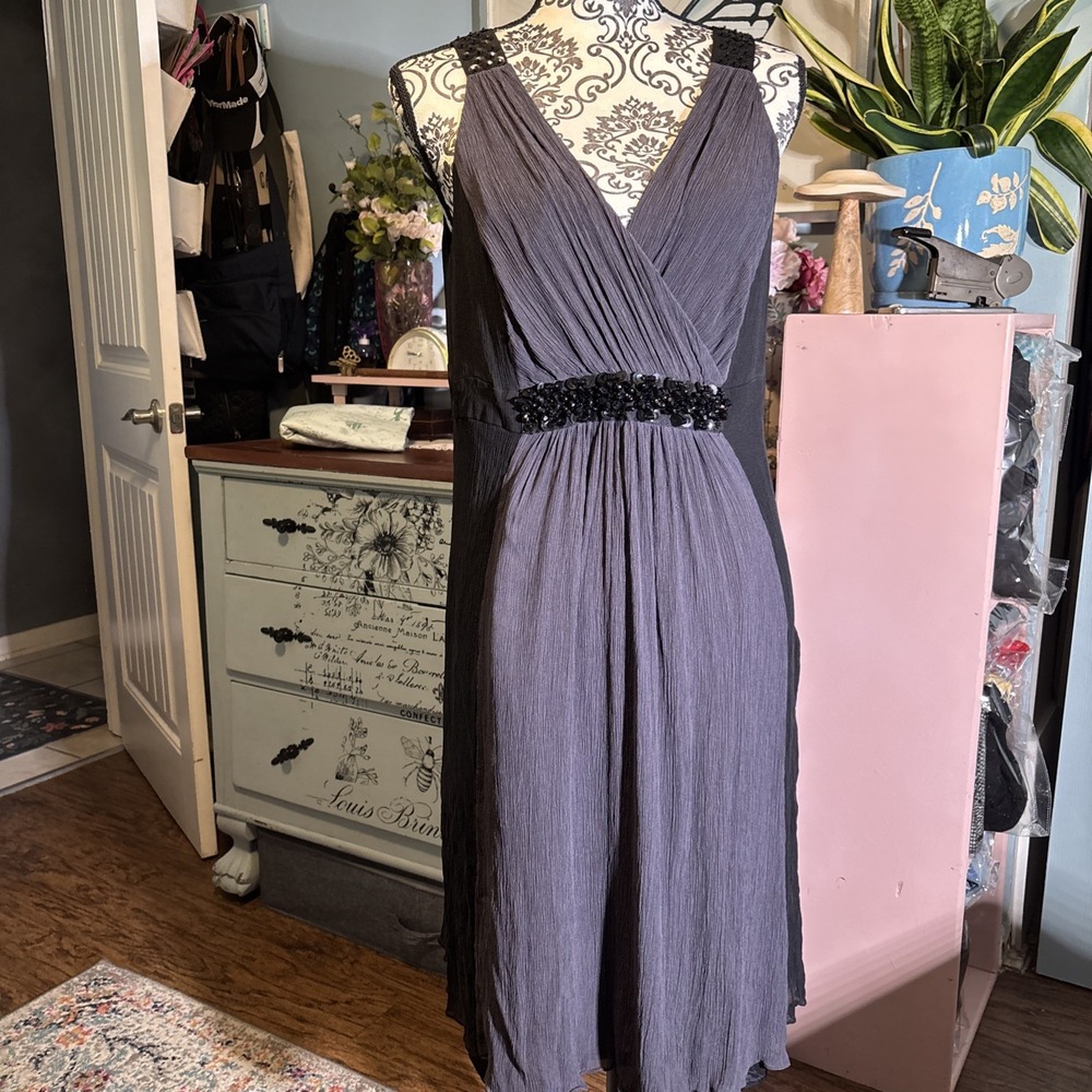 Boden 100% Silk Black & Gray Dress Sz 14. Wedding, Formal.